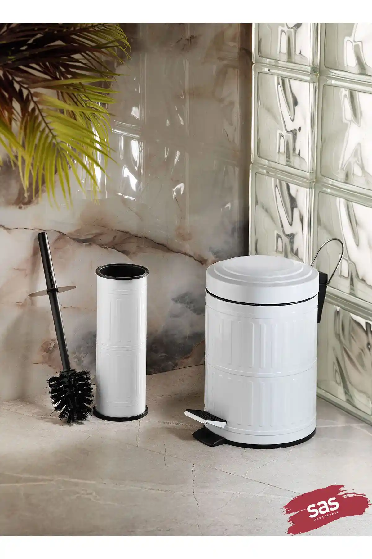 Sas Haus Pedallı Çöp Kovası ve Tuvalet Fırçası Seti Modern Banyo Dekorasyonu İçin