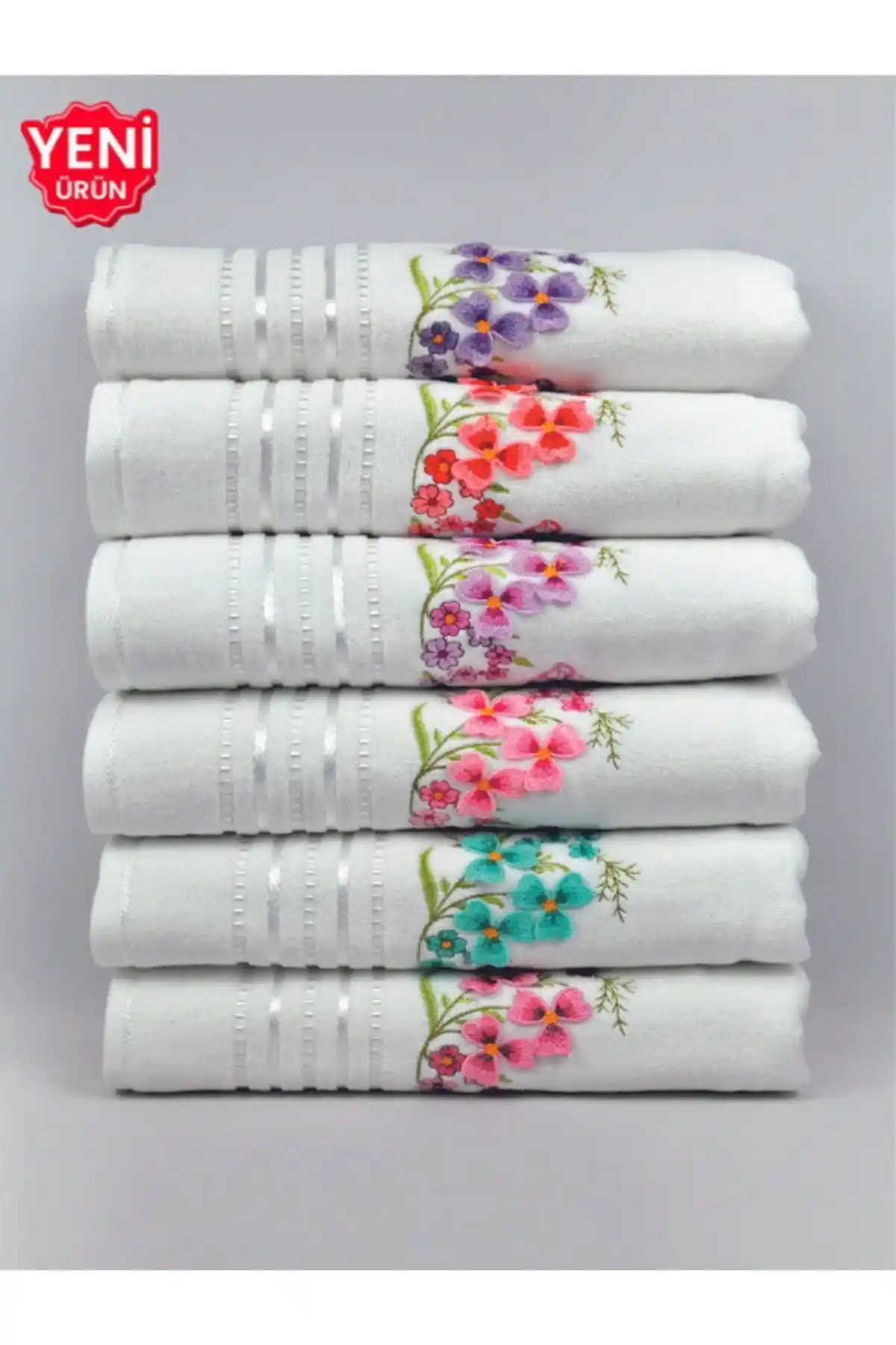 Şelale Gonca 6'lı Çok Renkli Kadife Çeyizlik ve Hediyelik Havlu Seti