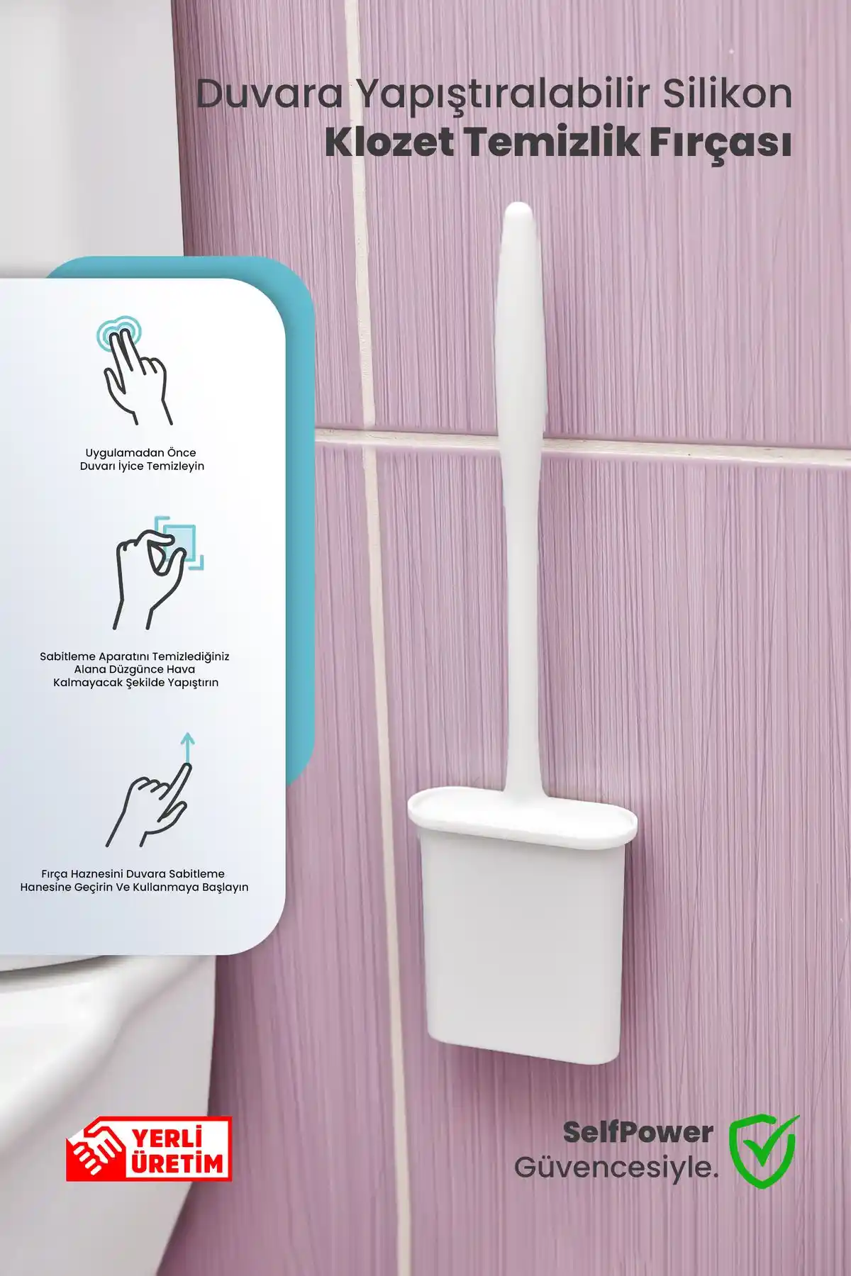 Self Power Beyaz Silikon Tuvalet Fırçası: Hijyenik ve Pratik Banyo Temizlik Ürünü