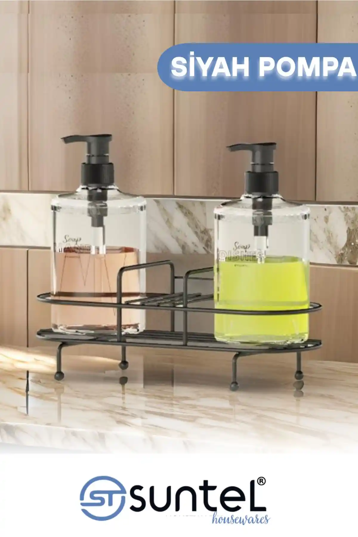 SUNTEL Siyah Plastik Sabunluk Seti Modern ve Dayanıklı Banyo Dekorasyonu İçin Ideal