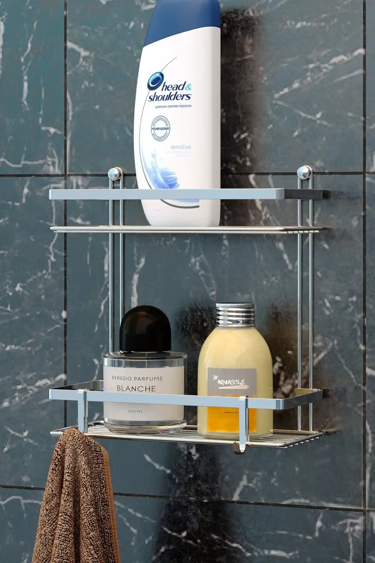 Teknotel İki Katlı Lamali Banyo Rafı Kancalı Krom ES067H Dayanıklı ve Modern Tasarım