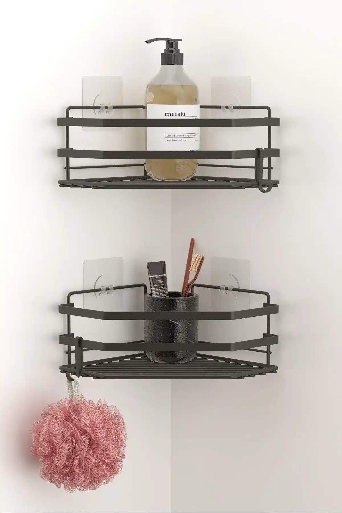 Teknotel Yapışkanlı Kancalı Banyo Köşe Rafı Dayanıklı ve Estetik Tasarım