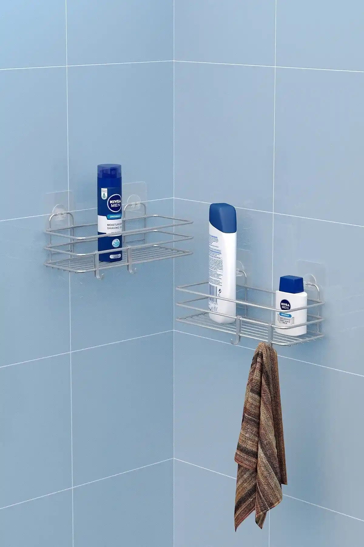 Teknotel Yapışkanlı Kancalı Banyo Rafı 2 Adet Dayanıklı ve Kolay Kurulum Sağlar