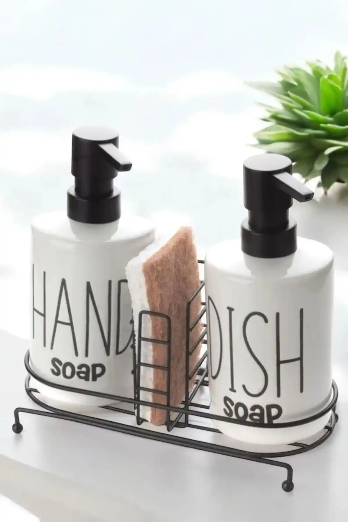 Woodcept 2'li Metal Stantlı ve Süngerli Sıvı Sabunluk Seti Modern ve Şık Tasarım