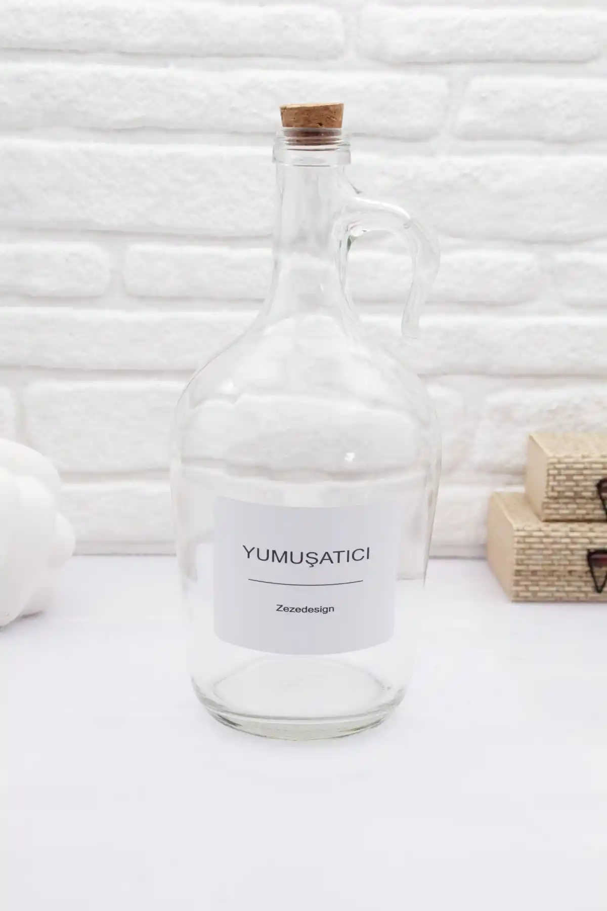 ZezeDesing Dekoratif Cam Şişe 1500 ml Kapasiteli Mantar Kapaklı Banyo ve Ev Saklama Ürünü