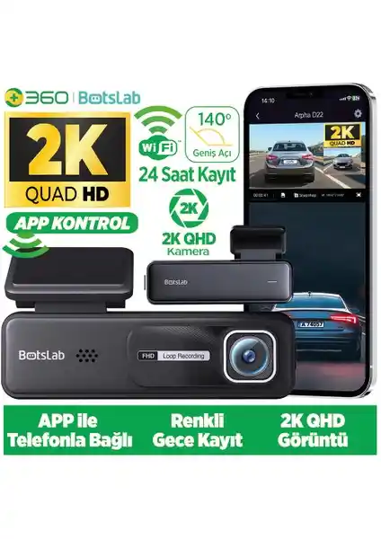 360 Botslab HK30 Pro 2K QHD WiFi Araç İçi Kamera Güvenlik ve Kayıt Sistemleri