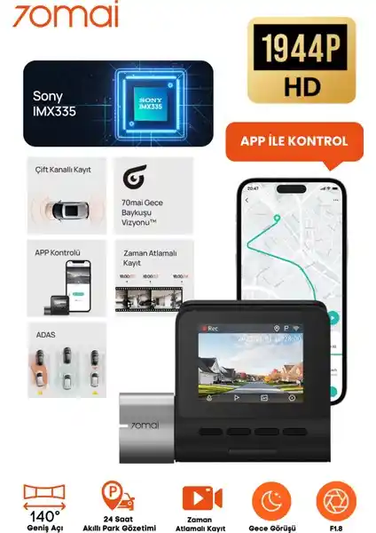 70MAI A500 S Pro Plus Dahili GPS'li Araç Kamerası Yüksek Çözünürlük ve Güvenlik Özellikleriyle