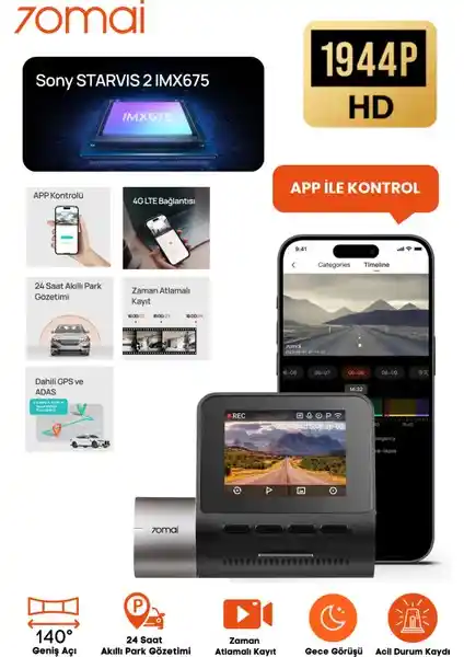 70MAI Dash Cam A510 Araç Güvenliği İçin Yüksek Çözünürlüklü Kamera Çözümü