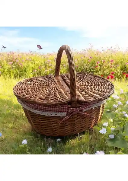 Adelya Hasır Kulplu ve Kapaklı Piknik Sepeti ile Doğayla Uyumlu Taşıma Çözümü