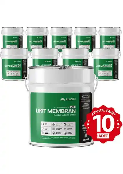 Alkoru 10 Adet 15 kg Lite Likit Membran ile Güçlü ve Dayanıklı Su Yalıtımı Çözümü