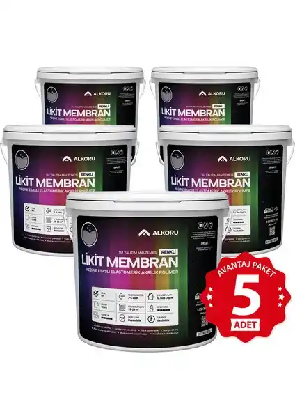 Alkoru 5'li 13 kg Gri Likit Membran Su Yalıtım Malzemesi Yüksek Performanslı Elastomerik Kaplama