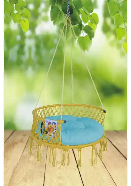 Altınoluk Hamak Ipli Püsküllü 80'lik Sarı Minderli Davul Salıncak Günlük Kullanım İçin Uygun