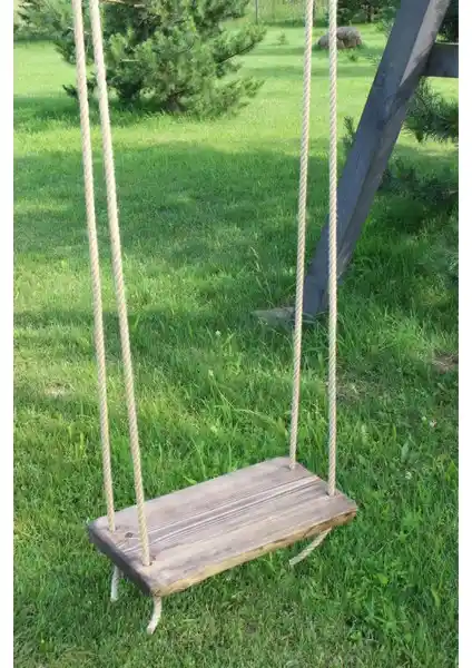 Alyones Jüt İpli Masif Ahşap Salıncak Doğal Malzemelerle Güvenli ve Dayanıklı Dış Mekan Kullanımı