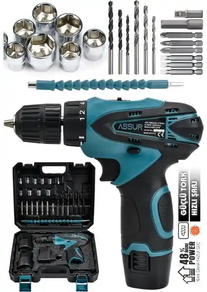 Assur 12V 1.5Ah Çift Akülü Vidalama Şarjlı Matkap: Güç ve Çok Yönlülük Sunar