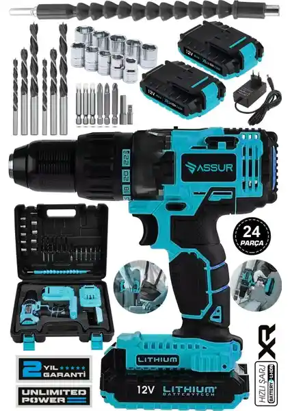 Assur 12V 1.5AH Metal Şanzımanlı Çift Akülü Matkap ile Güçlü ve Dayanıklı İş Araçları