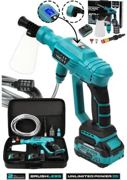 Assur 21V Kömürsüz Motor Yüksek Basınçlı Akülü Oto Yıkama Makinesi: Dayanıklı ve Taşınabilir Temizlik Çözümü