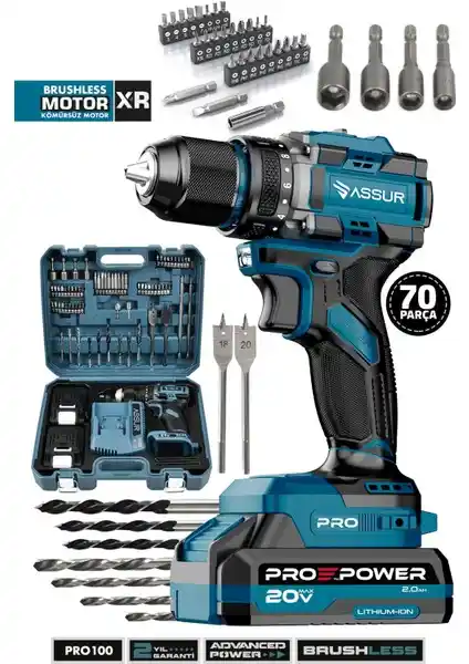 Assur Pro 21V Çift Akü Çelik Mandren Şarjlı Matkap Profesyonel Kullanım İçin Güçlü ve Dayanıklı