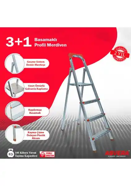 Asvera Yakut Serisi Galvanizli 3+1 Basamaklı Dayanıklı Profil Merdiven Ürün İncelemesi