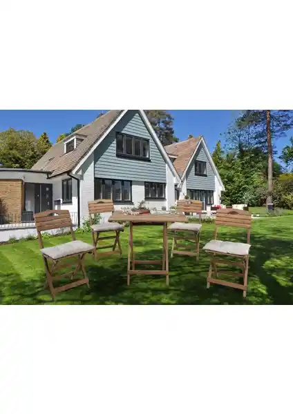 Barış Ahşap Katlanır 4 Kişilik Masa Sandalye Seti: Dış Mekanlar İçin Şık ve Dayanıklı Tasarım