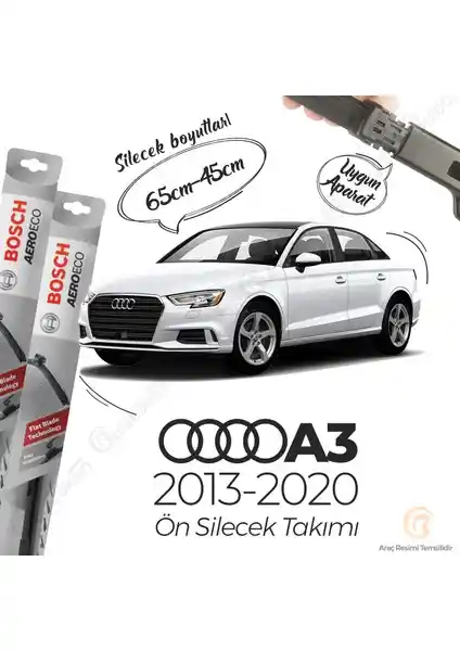 Bosch Aeroeco Audi A3 (2013-2020) İçin Yüksek Performanslı Silecek Takımı