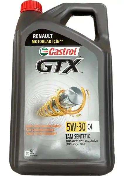 Castrol GTX 5W-30 C4 5 Litre Motor Yağı ile motor performansını artırın ve uzun ömür sağlayın