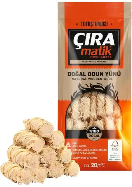 Çıramatik 20'li Doğal Odun Yünü Mangal ve Şömine Tutuşturucusu - Ekolojik ve Pratik Kullanım