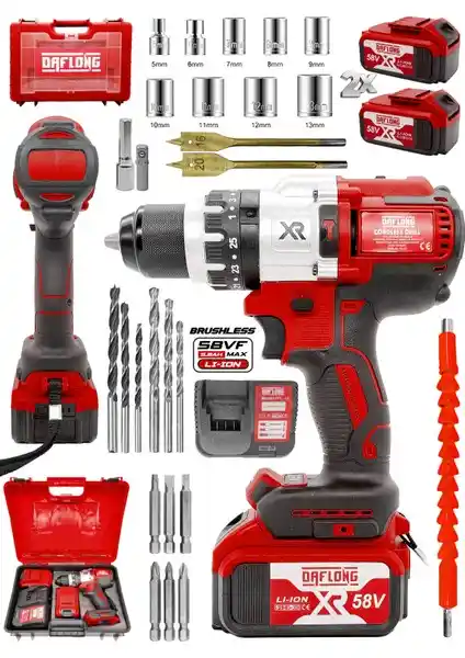 Daflong 58V 5AH Çelik Şanzımanlı Darbeli Matkap: Güçlü ve Dayanıklı Profesyonel Kullanım