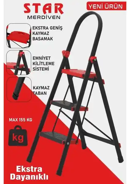 Devecioğlu 3 Basamaklı Star Geniş Basamaklı Merdiven: Güvenli ve Şık Kullanım İçin Ideal Çözüm