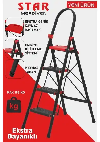 Devecioğlu 4 Basamaklı Star Geniş Basamaklı Merdiven: Güvenli ve Dayanıklı Tasarım