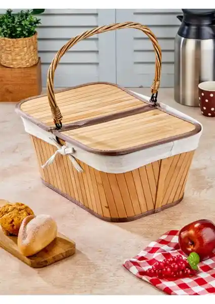 Doğa ile Uyumlu Bambu Piknik Sepeti Diktörtgen Tasarımı ve Kullanım Kolaylığı
