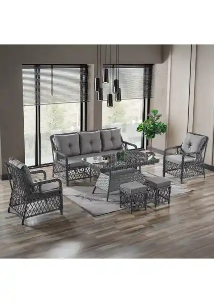 Edra Rattan Puflu Bahçe ve Balkon Takımı: Şık ve Dayanıklı Dış Mekan Oturma Seti