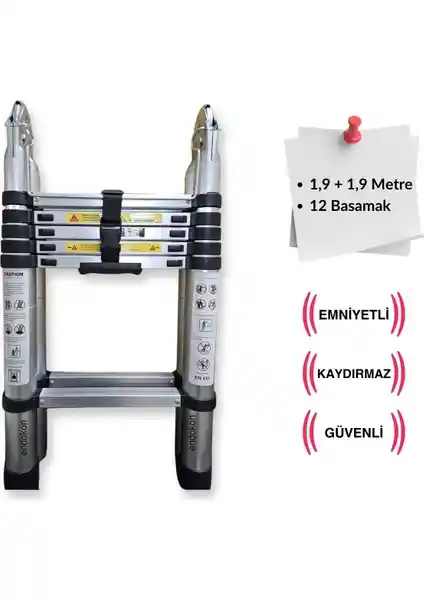 Endokon 190+190 cm Teleskobik Alüminyum Merdiven Güvenli ve Hafif Tasarım