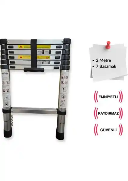Endokon 200 cm Teleskobik Alüminyum Merdiven Güvenli ve Pratik Kullanım İmkanı