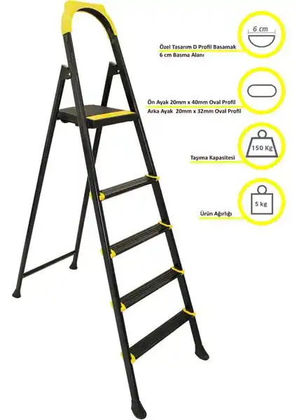 Ertekpa Leo 4+1 Basamaklı Metal Siyah Merdiven: Güvenli ve Estetik İç Mekan Çözümü