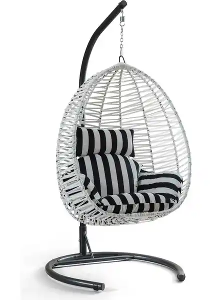 Eymense Class Beyaz Rattan Salıncak Zebra Oturum ile Bahçe ve Teras Dekorasyonu