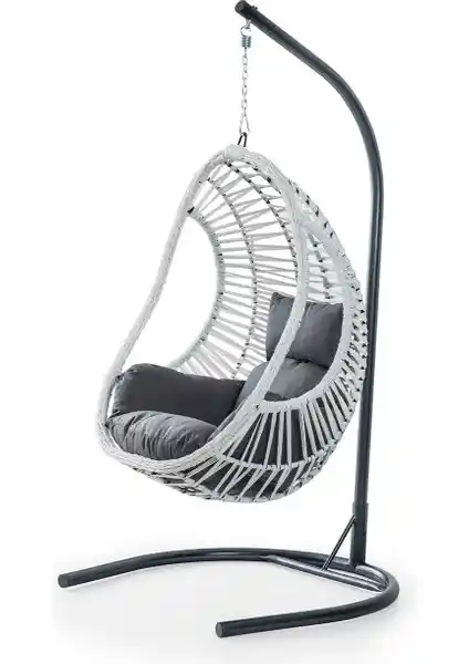 Eymense Cosmo Rattan Salıncak Beyaz Gri Bahçe ve Dış Mekan Dekorasyonu İçin Uygun
