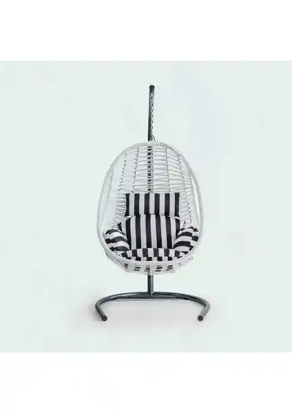 Eymense Cosmo Rattan Salıncak Beyaz Zebra Oturum Modern ve Dayanıklı Bahçe Mobilyası
