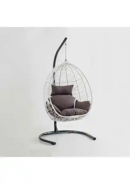 Eymense Deco Rattan Salıncak Beyaz Kahve Oturumuyla Bahçe ve Teras Dekorasyonunuzu Yükseltin