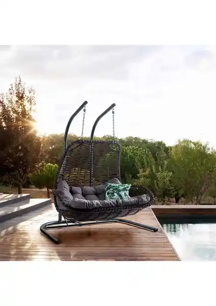 Eymense Komfor Çift Kişilik Rattan Salıncak Bahçe ve Veranda Dekorasyonu İçin Uygun
