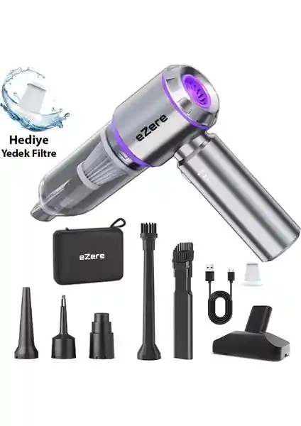 Ezere 16000PA Güçlü Portatif Kablosuz El Süpürgesi Araç ve Ev Temizliği İçin