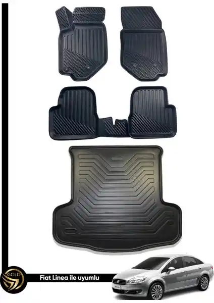 Gold Fiat Linea 3D Havuzlu Oto Paspas ve Bagaj Havuzu Dizayn Seti Güçlü Koruma Sağlar