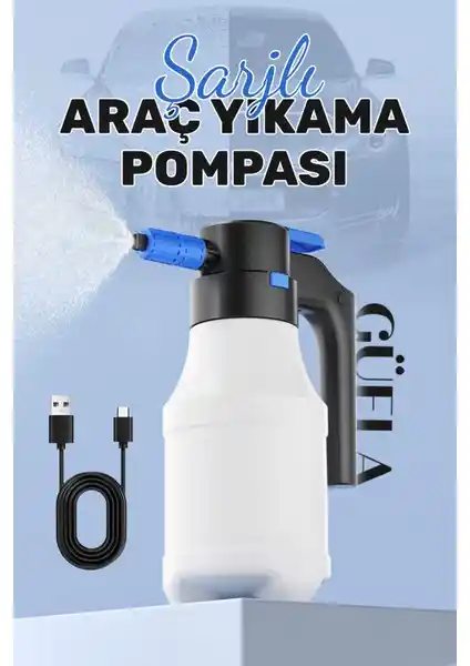 Güela Yeni Model Şarjlı Yüksek Basınçlı Otomatik Araç Yıkama ve Temizlik Köpük Püskürtücü