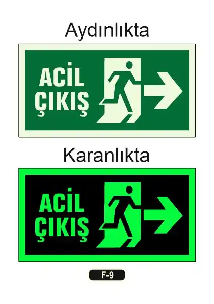 Gündoğdu Fosforlu Acil Çıkış Yön Levhası F-9 Güvenlik ve Acil Durumlar İçin Uygun