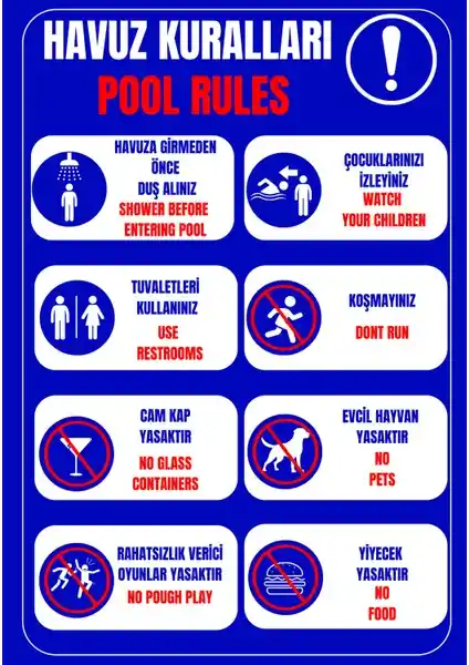 Havuz Güvenliği İçin Dayanıklı Uyarı Levhası Jas Reklam 35x50 İç ve Dış Mekan Kullanımı