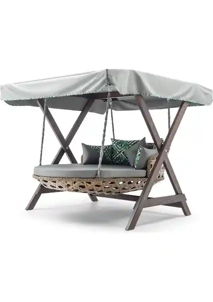 Hier Dominik Swing Ahşap Rattan Salıncak Bahçe ve Teraslar İçin Dayanıklı ve Şık Tasarım