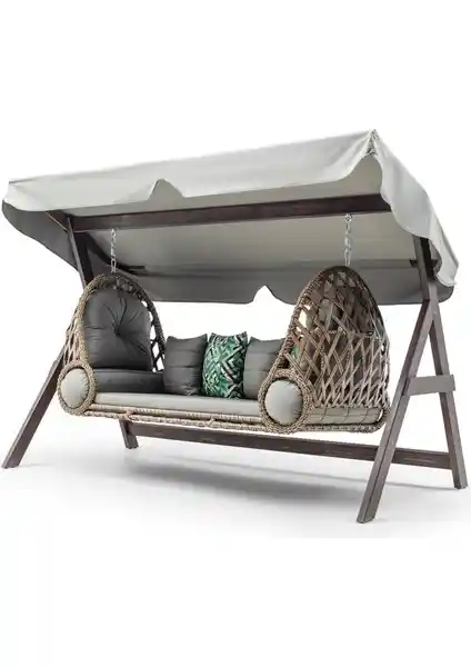 Hier Swing Saltanat Ahşap Rattan Salıncak Bahçe ve Dış Mekanlar İçin Dayanıklı ve Şık Tasarım