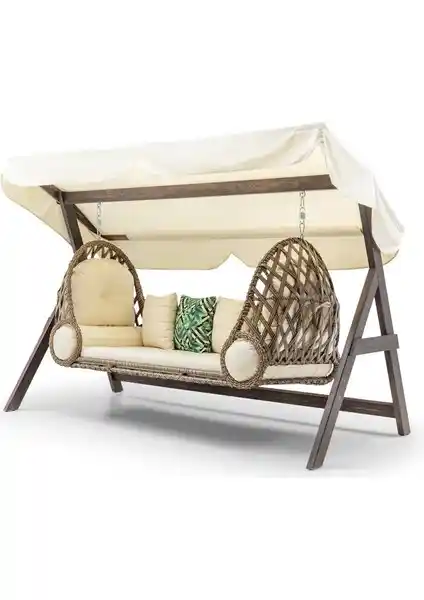 Hier Swing Saltanat Ahşap Rattan Salıncak Bahçe ve Teraslar İçin Dayanıklı ve Şık Tasarım