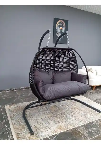 İkili Bahçe ve Balkon Salıncağı Siyah: Dayanıklı ve Şık Tasarım ile Konfor Sunar