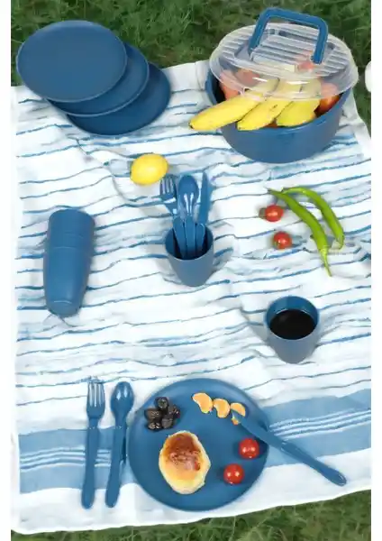 İronika 6 Kişilik 32 Parça Piknik Seti Doğada Konforlu ve Şık Açık Hava Yemekleri İçin