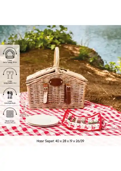 Karaca Summer Hasır Sepetli 2 Kişilik 13 Parça Piknik Seti Açık Hava Keyfini Artırır